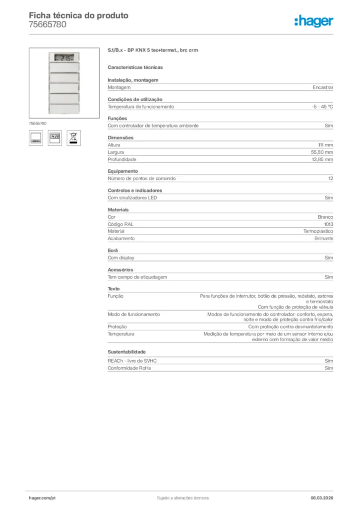 Imagem Hager Ficha técnica do produto 75665780 | Hager Portugal