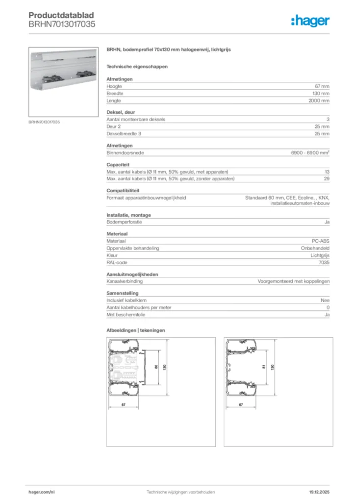 Afbeelding Hager Productdatablad BRHN7013017035 | Hager Nederland