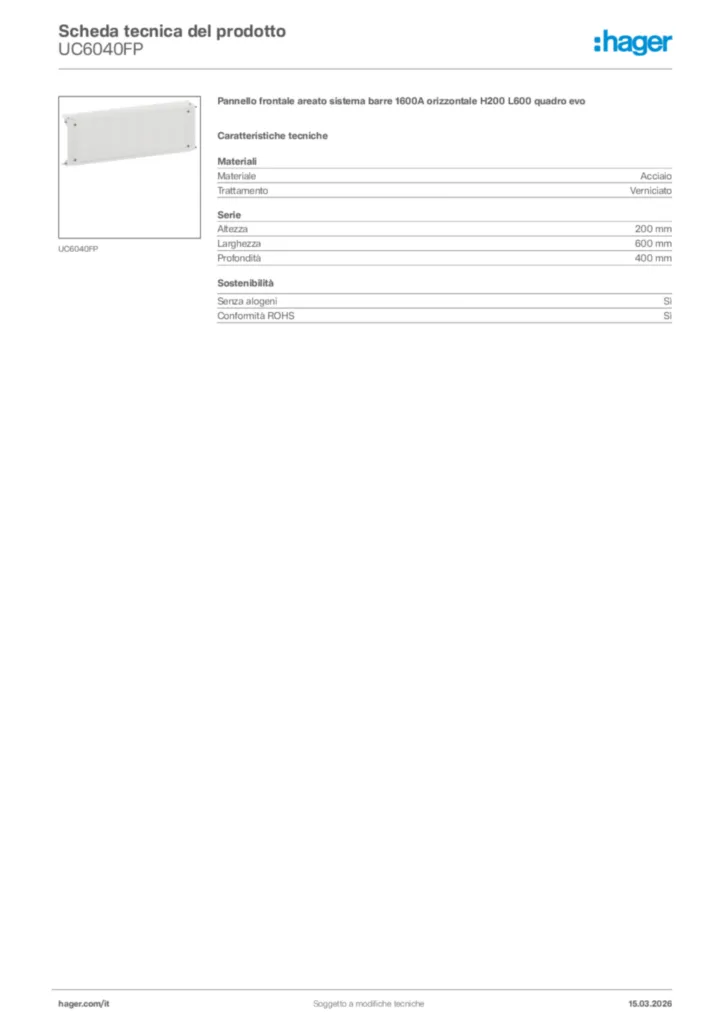 Immagine Hager Scheda tecnica del prodotto UC6040FP | Hager Italia