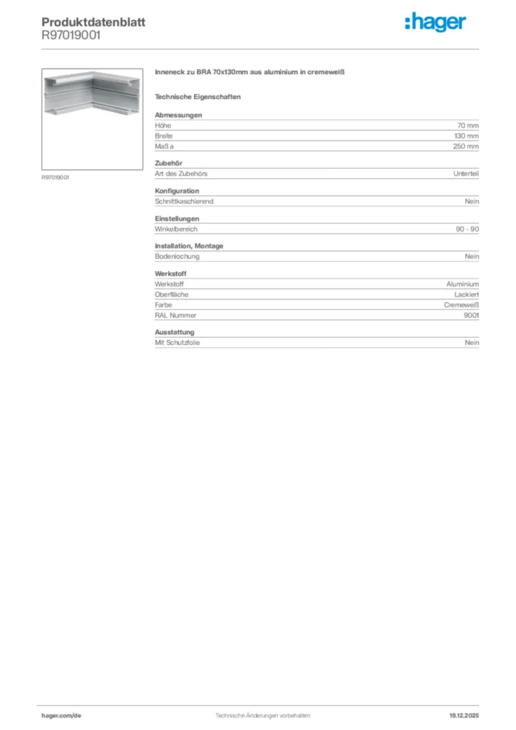 Bild Hager Produktdatenblatt R97019001 | Hager Deutschland