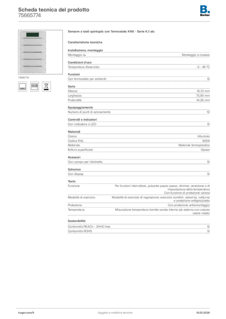 Immagine Berker Scheda tecnica del prodotto 75665774 | Hager Italia