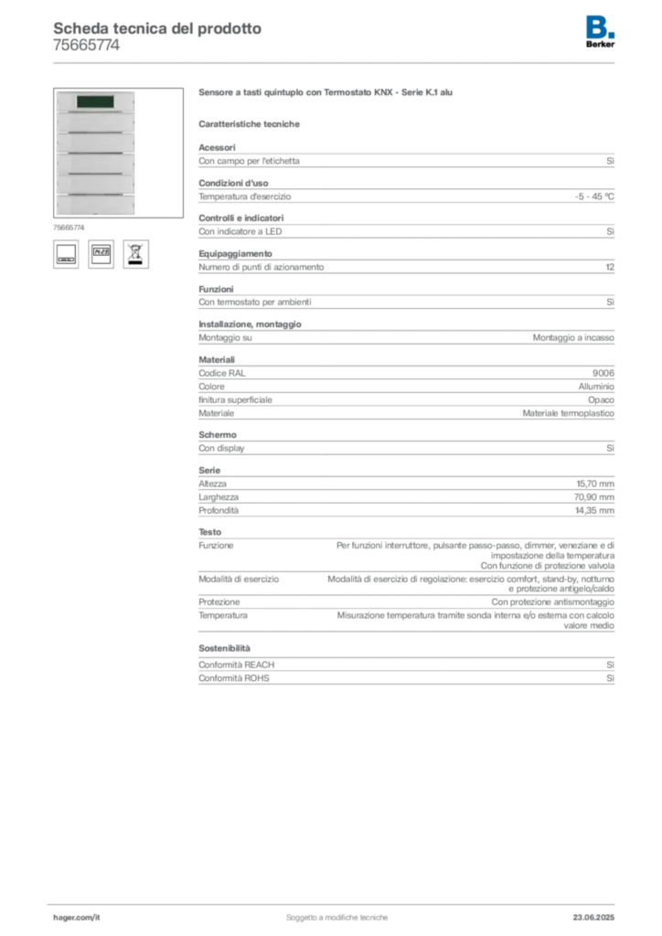 Immagine Berker Scheda tecnica del prodotto 75665774 | Hager Italia
