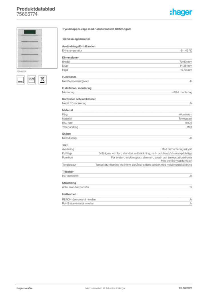 Bild Hager Produktdatablad 75665774 | Hager Sverige