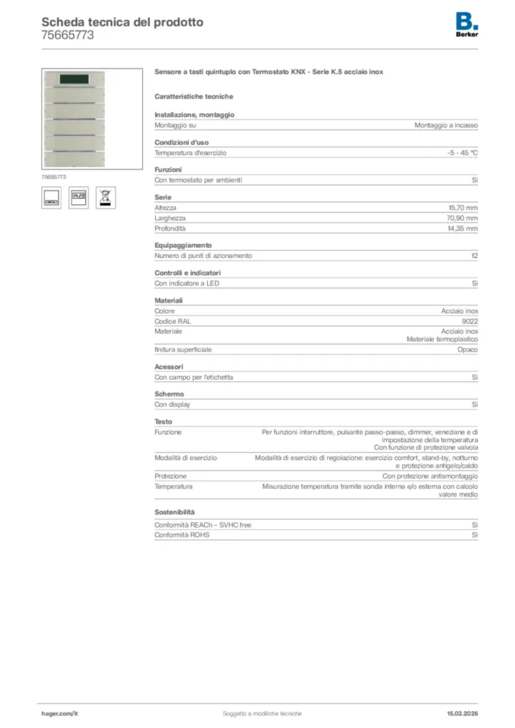 Immagine Berker Scheda tecnica del prodotto 75665773 | Hager Italia