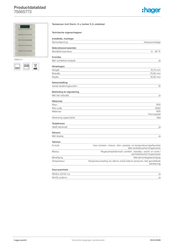 Afbeelding Hager Productdatablad 75665773 | Hager Nederland