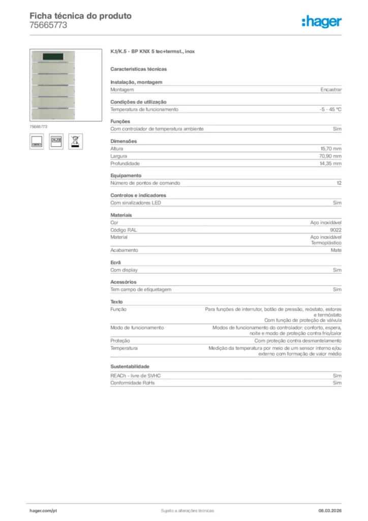 Imagem Hager Ficha técnica do produto 75665773 | Hager Portugal