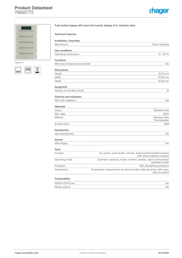 Image Hager Product data sheet 75665773  | Hager