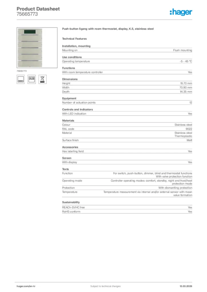 Image Hager Product data sheet 75665773  | Hager