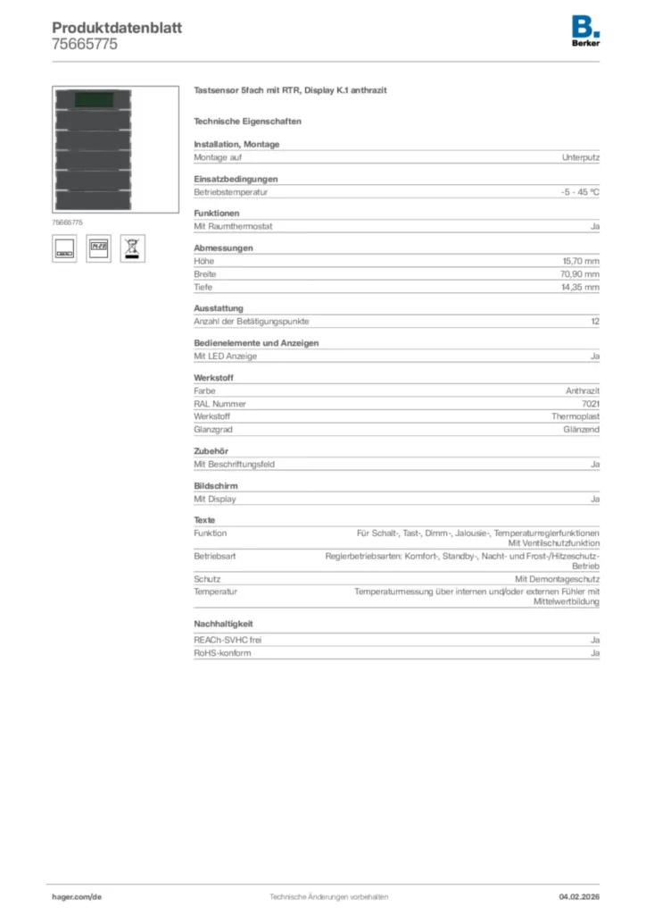 Berker Produktdatenblatt 75665775