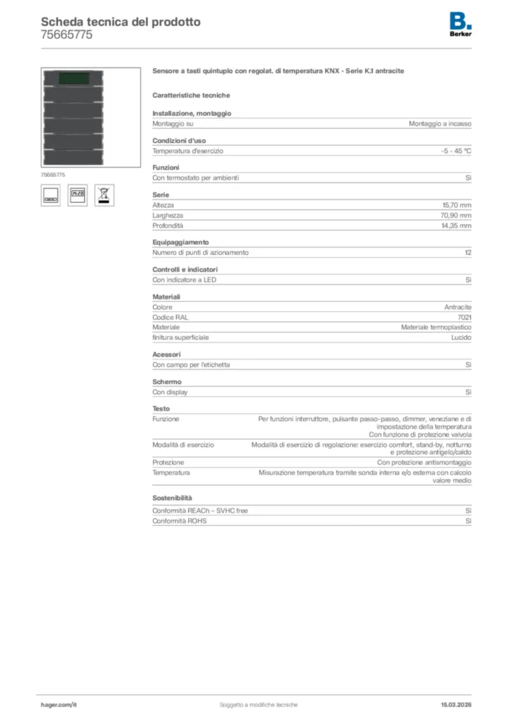 Immagine Berker Scheda tecnica del prodotto 75665775 | Hager Italia