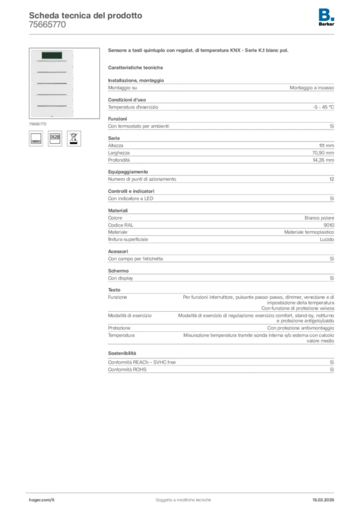 Immagine Berker Scheda tecnica del prodotto 75665770 | Hager Italia