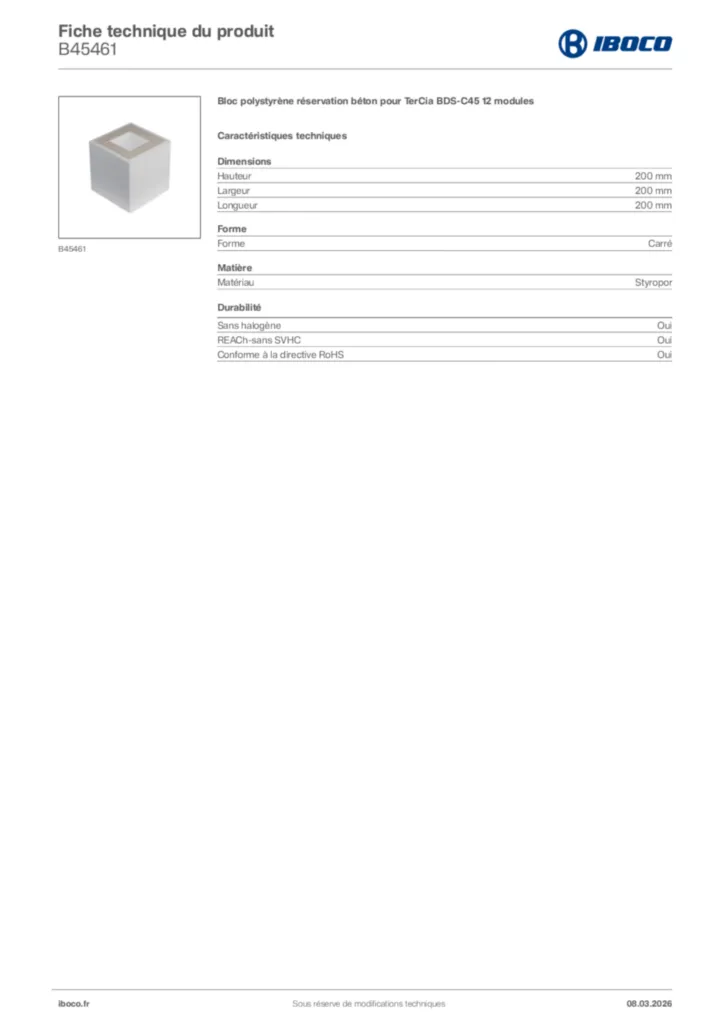 Image Iboco Fiche technique du produit B45461 | Hager France