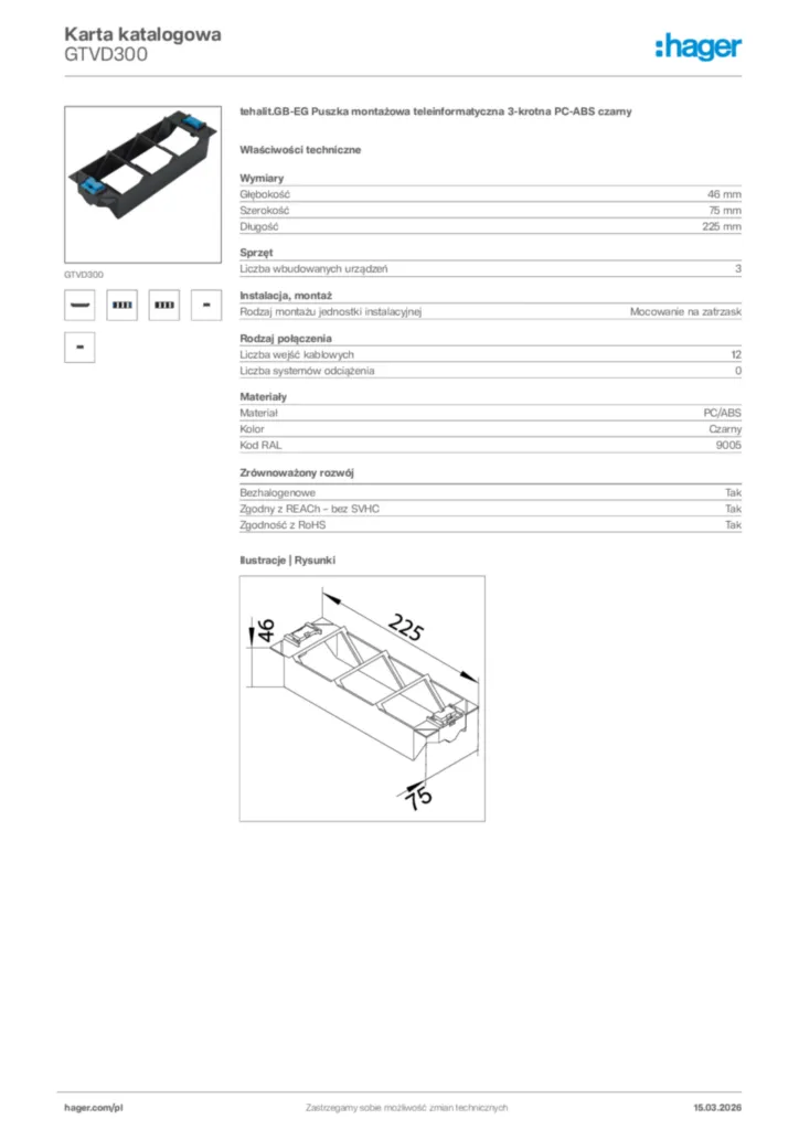 Zdjęcie Hager Karta katalogowa GTVD300 | Hager Polska