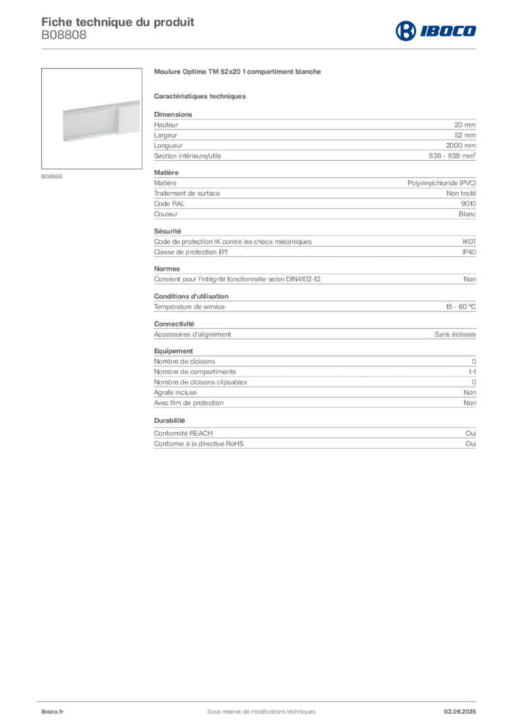 Image Iboco Fiche technique du produit B08808 | Hager France