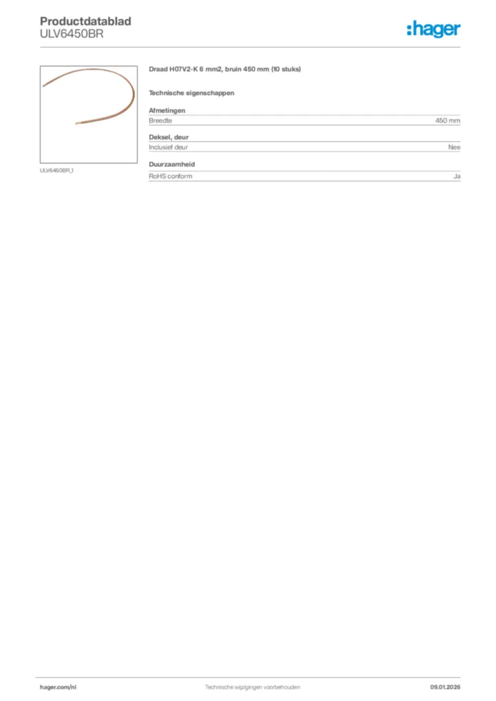 Afbeelding Hager Productdatablad ULV6450BR | Hager Nederland