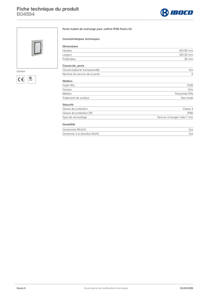 Image Iboco Fiche technique du produit B04594 | Hager France