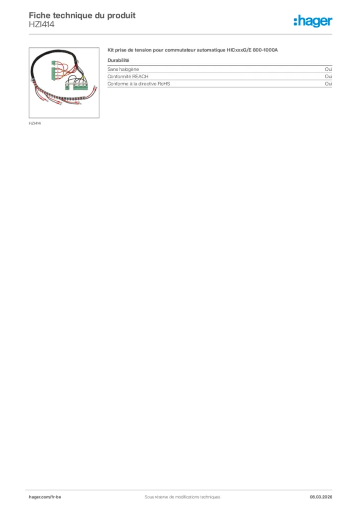 Image Hager Fiche technique du produit HZI414 | Hager Belgique