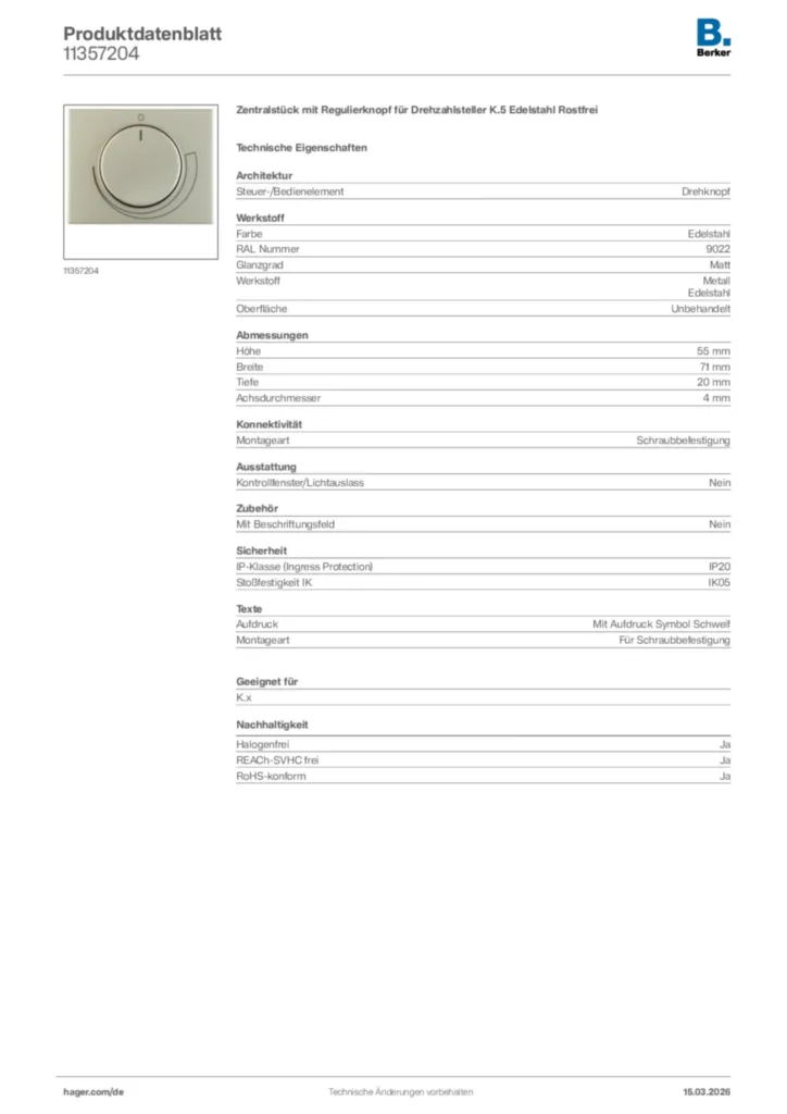 Bild Berker Produktdatenblatt 11357204 | Hager Deutschland