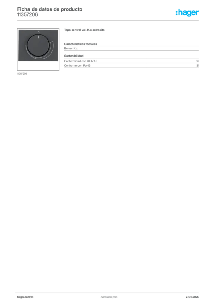 Imagen Hager Ficha de datos de producto 11357206 | Hager España