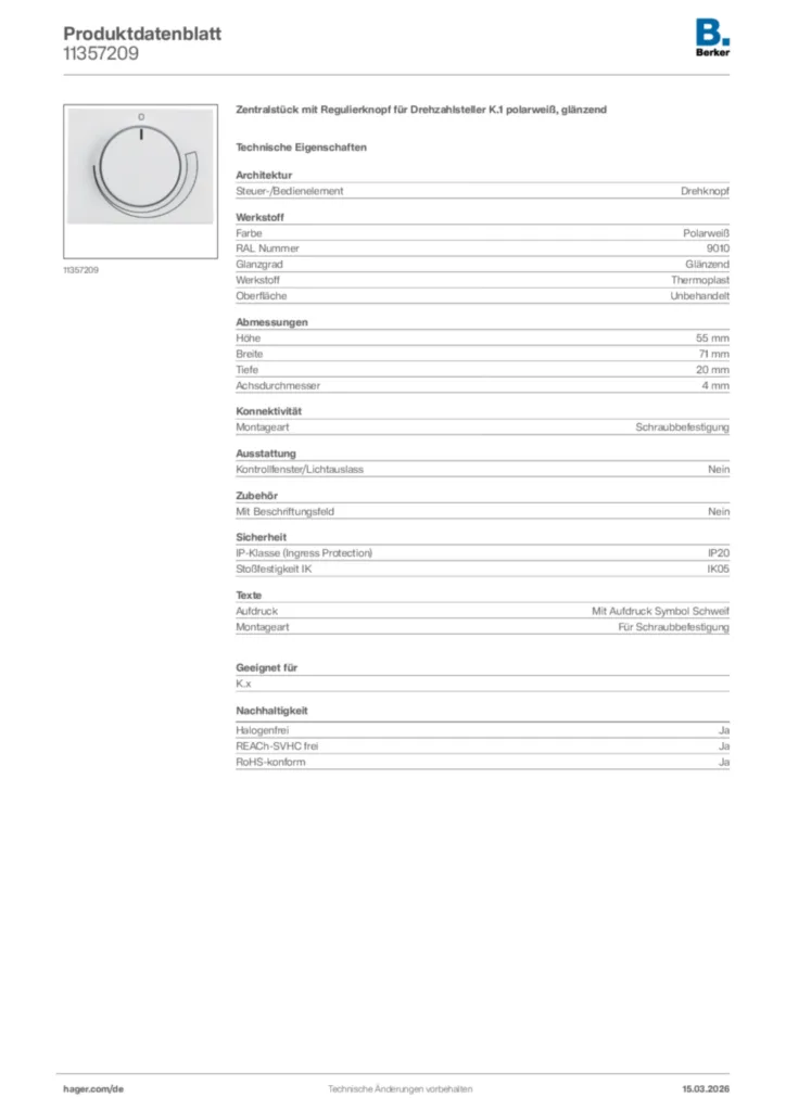 Bild Berker Produktdatenblatt 11357209 | Hager Deutschland
