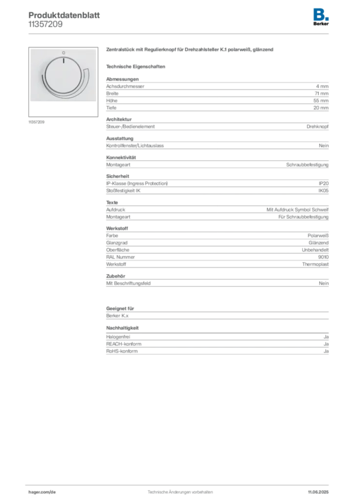 Bild Berker Produktdatenblatt 11357209 | Hager Deutschland