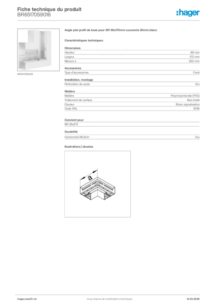 Image Hager Fiche technique du produit BR6517059016 | Hager Suisse