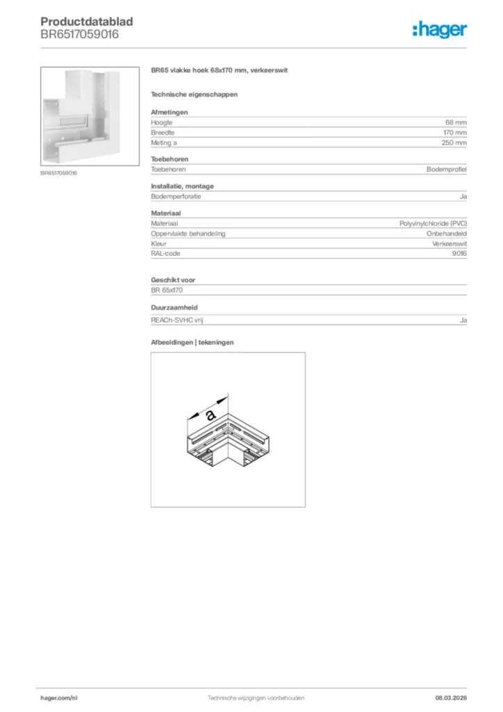 Afbeelding Hager Productdatablad BR6517059016 | Hager Nederland