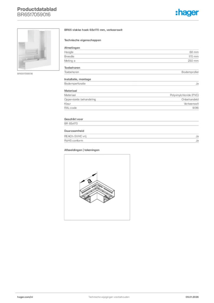 Afbeelding Hager Productdatablad BR6517059016 | Hager Nederland