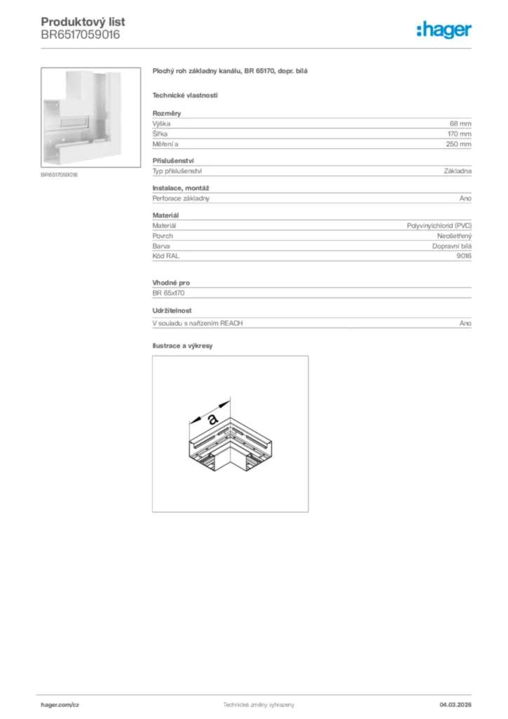 Obrázek Hager Product data sheet BR6517059016 | Hager