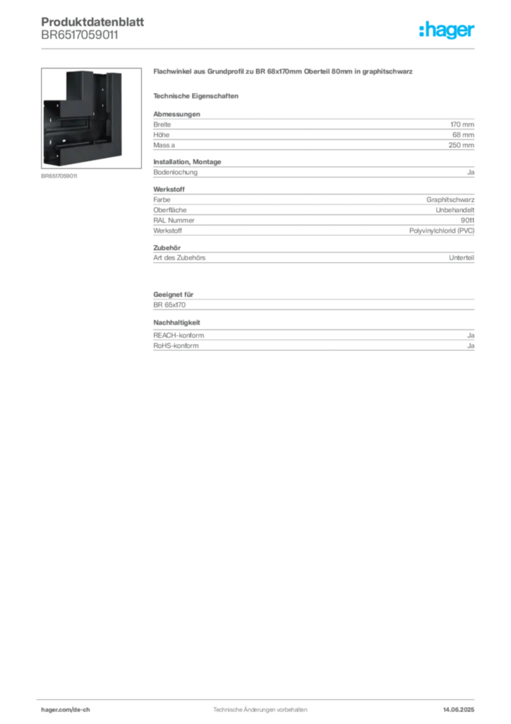 Bild Hager Produktdatenblatt BR6517059011 | Hager Schweiz