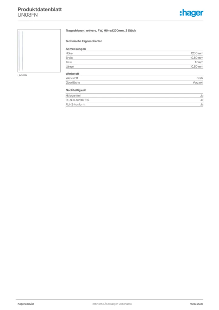 Bild Hager Produktdatenblatt UN08FN | Hager Deutschland