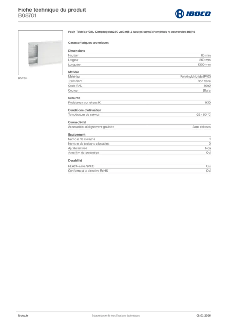 Image Iboco Fiche technique du produit B08701 | Hager France