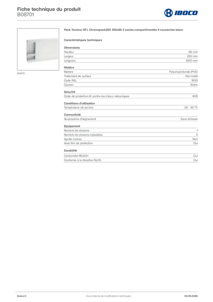 Image Iboco Fiche technique du produit B08701 | Hager France