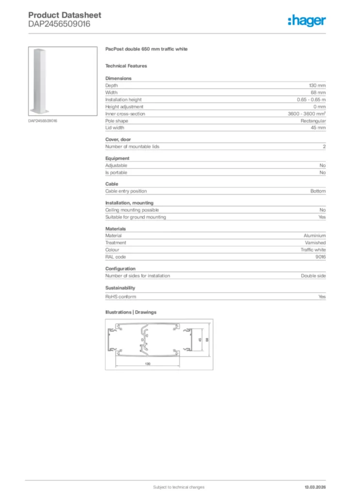 Image Hager Product data sheet DAP2456509016  | Hager Africa