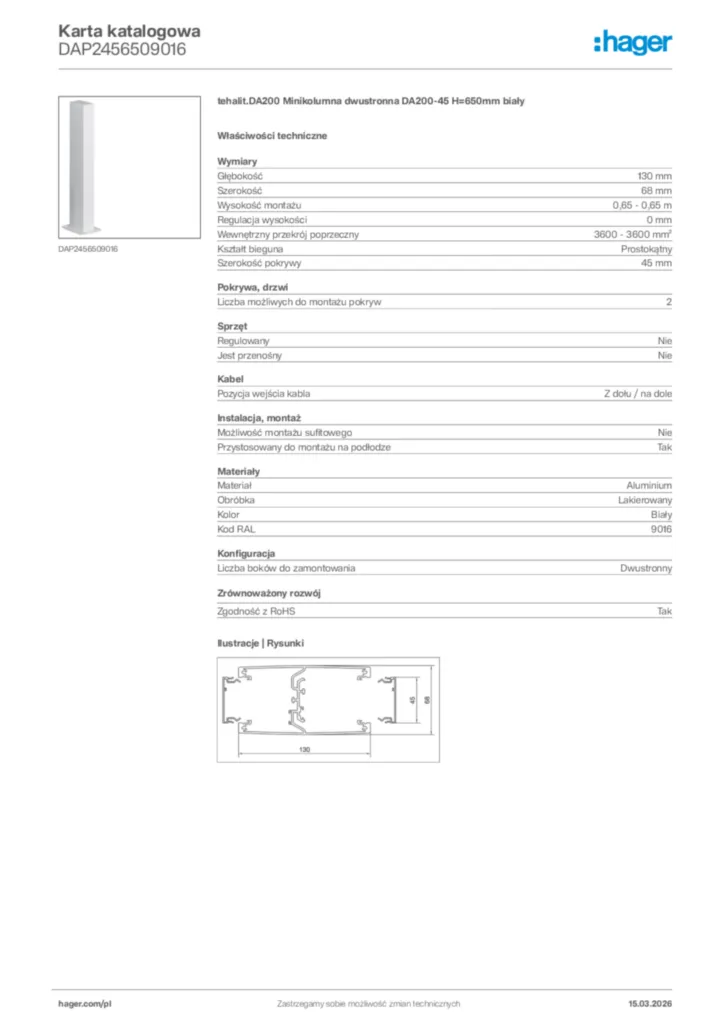 Zdjęcie Hager Karta katalogowa DAP2456509016 | Hager Polska