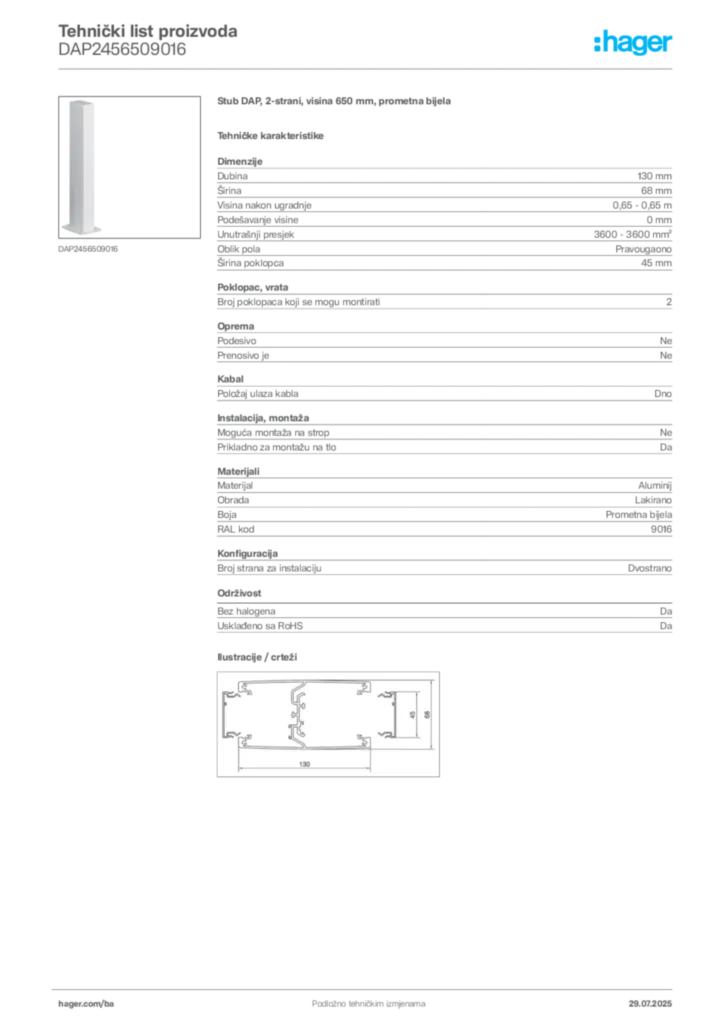 Slika Hager Product data sheet DAP2456509016  | Hager