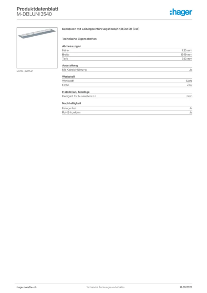 Bild Hager Produktdatenblatt M-DBLUN13540 | Hager Schweiz