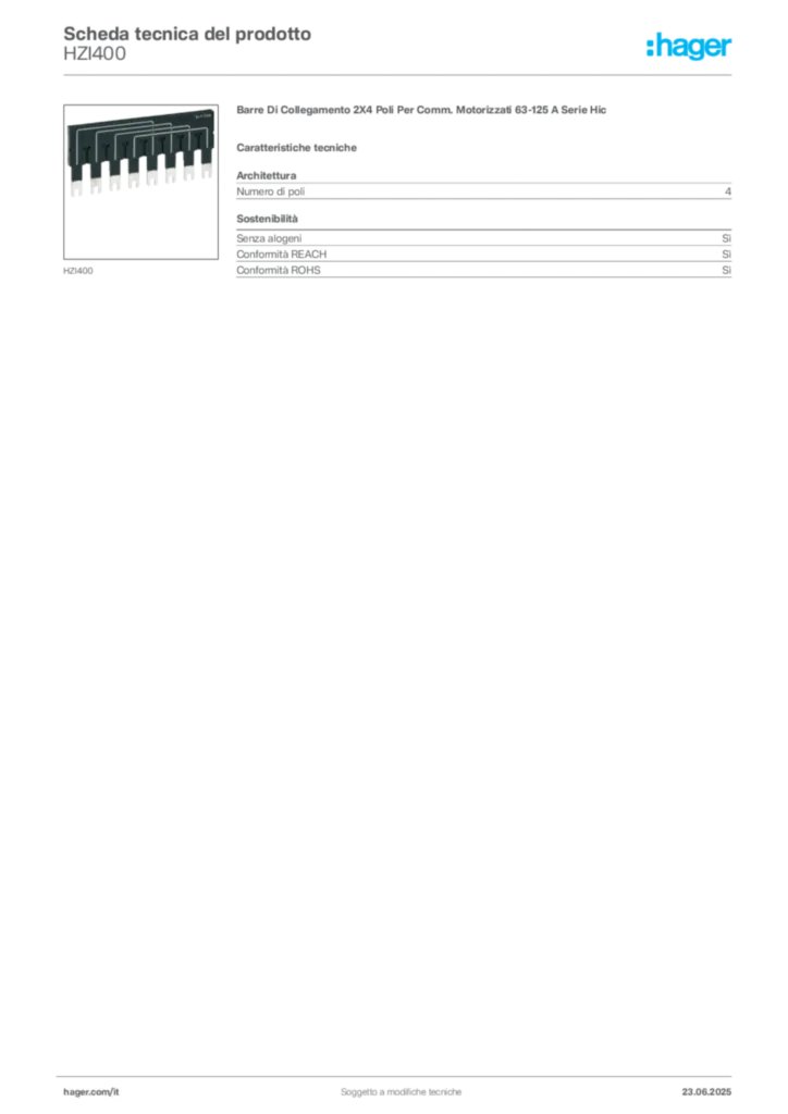Immagine Hager Scheda tecnica del prodotto HZI400 | Hager Italia
