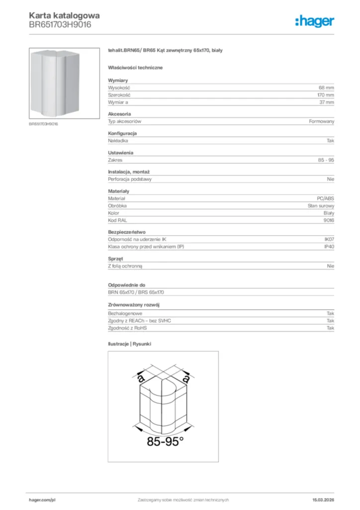 Zdjęcie Hager Karta katalogowa BR651703H9016 | Hager Polska