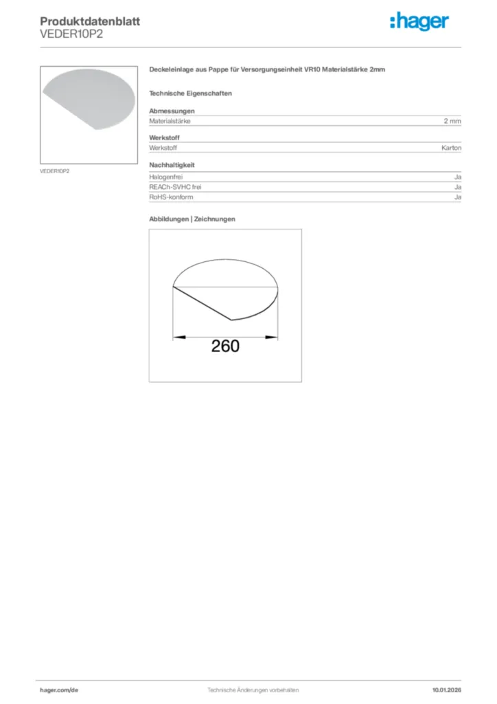 Bild Hager Produktdatenblatt VEDER10P2 | Hager Deutschland