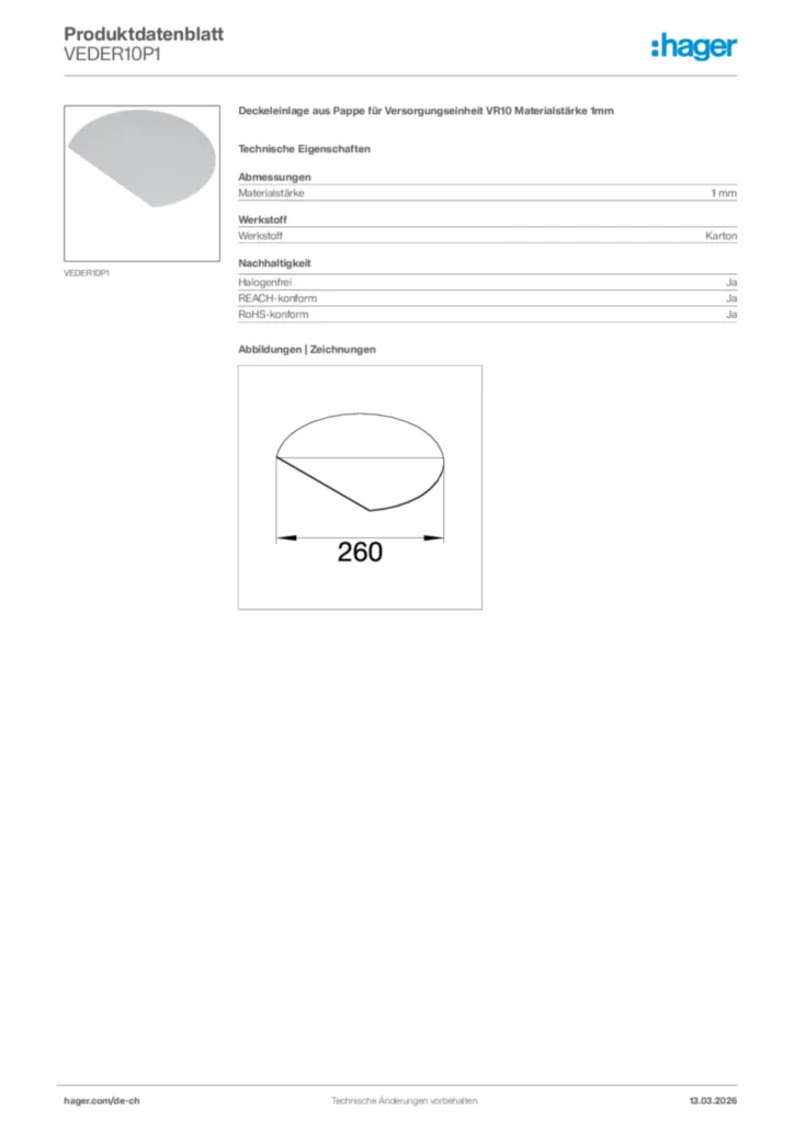 Bild Hager Produktdatenblatt VEDER10P1 | Hager Schweiz