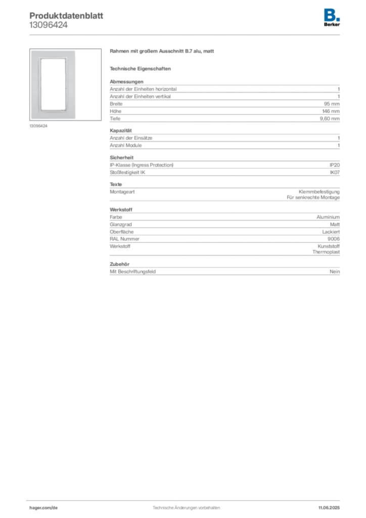 Bild Berker Produktdatenblatt 13096424 | Hager Deutschland