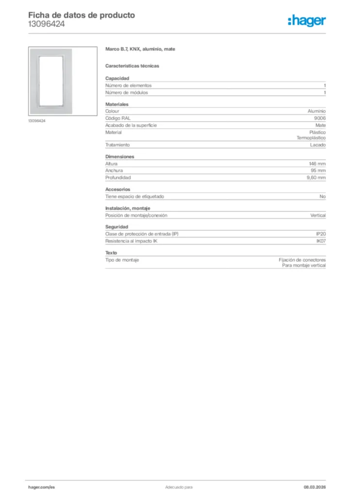 Imagen Hager Ficha de datos de producto 13096424 | Hager España