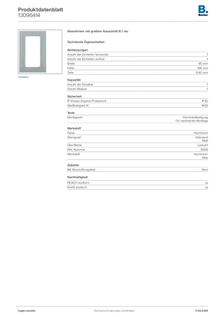 Bild Berker Produktdatenblatt 13096414 | Hager Deutschland