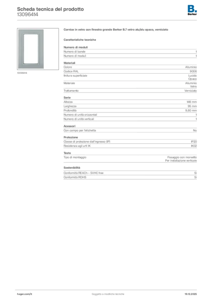 Immagine Berker Scheda tecnica del prodotto 13096414 | Hager Italia