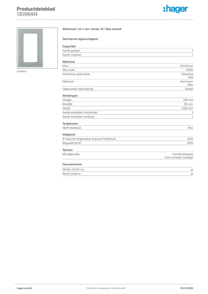 Afbeelding Hager Productdatablad 13096414 | Hager Nederland