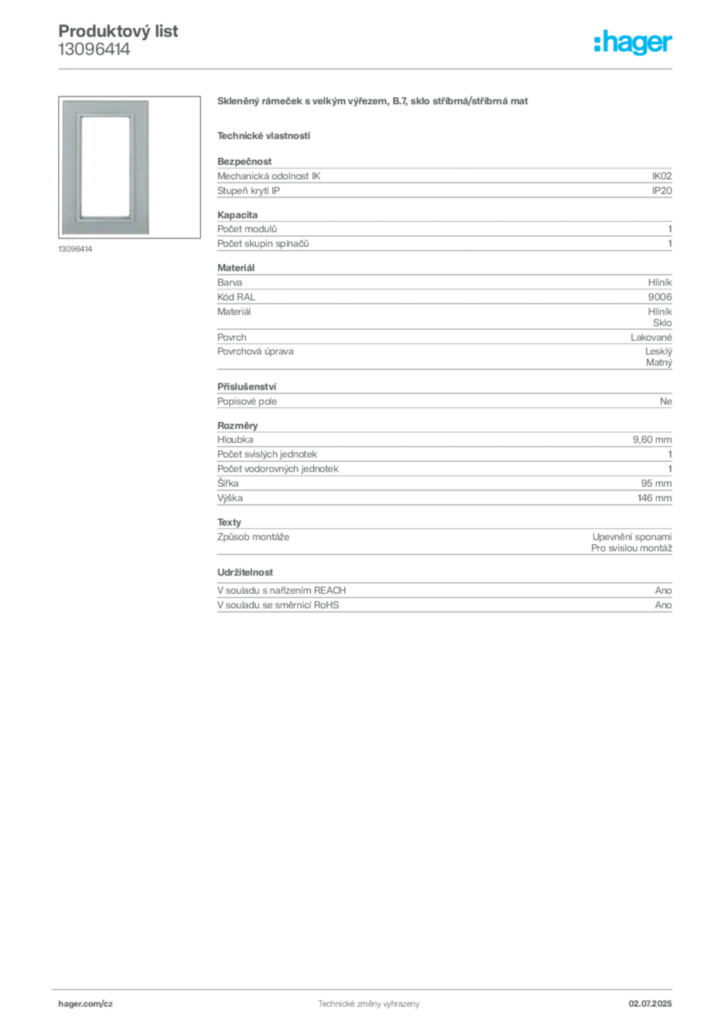 Obrázek Hager Produktový list 13096414 | Hager