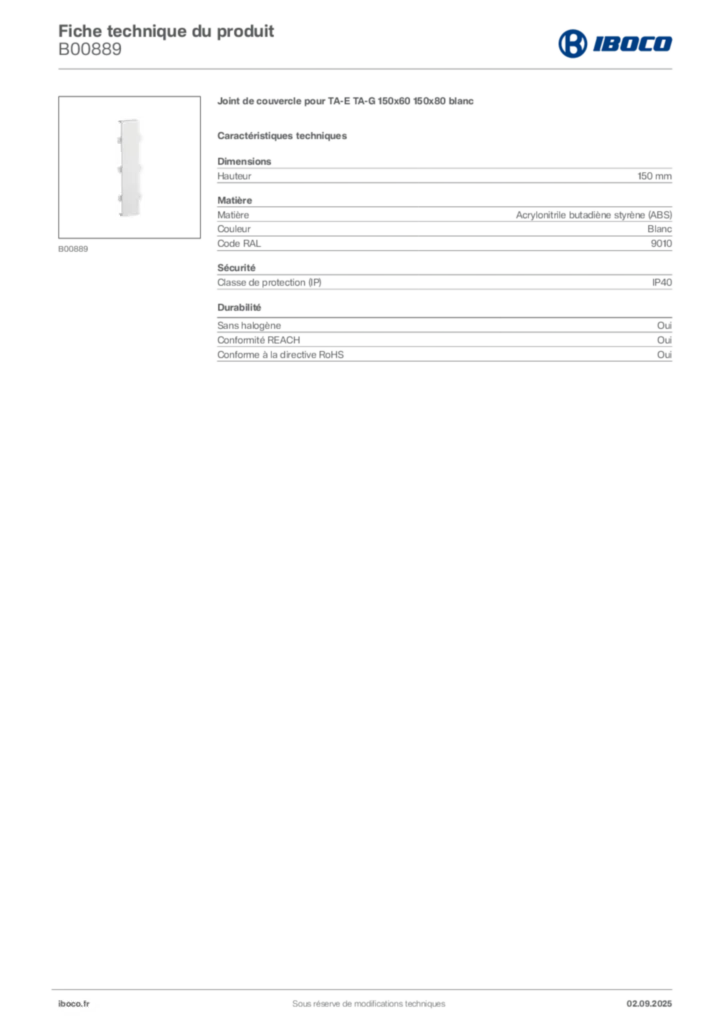 Image Iboco Fiche technique du produit B00889 | Hager France