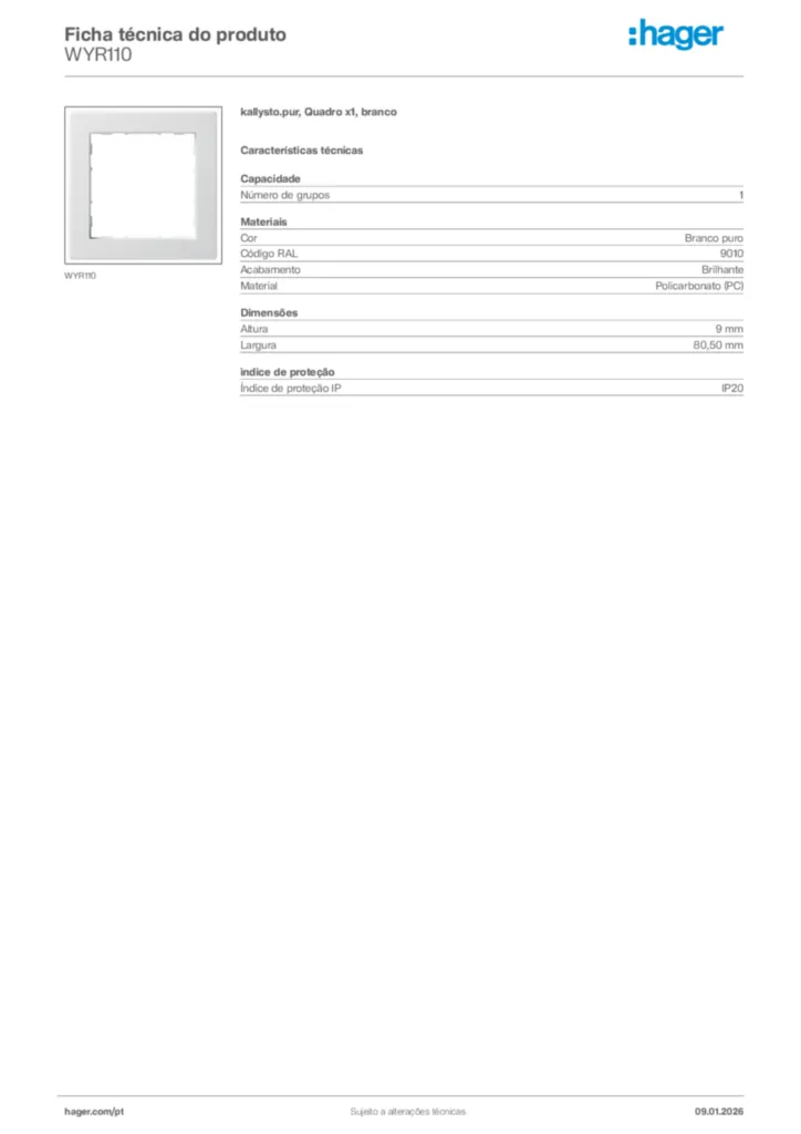Imagem Hager Ficha técnica do produto WYR110 | Hager Portugal