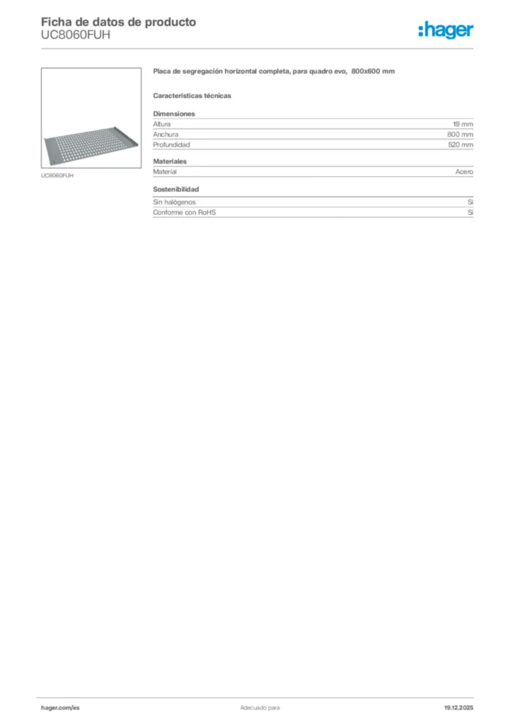 Imagen Hager Ficha de datos de producto UC8060FUH | Hager España